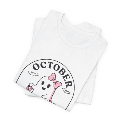 Pink Boo Crew Ghost Tee | Breast Cancer Awareness Ribbon, October Pink