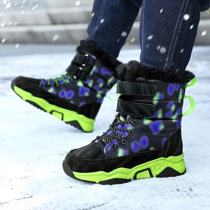 Kids Size 1.5 Snow Boots Waterproof Outdoor Anti-Slip Mid Calf Faux Fur Lining