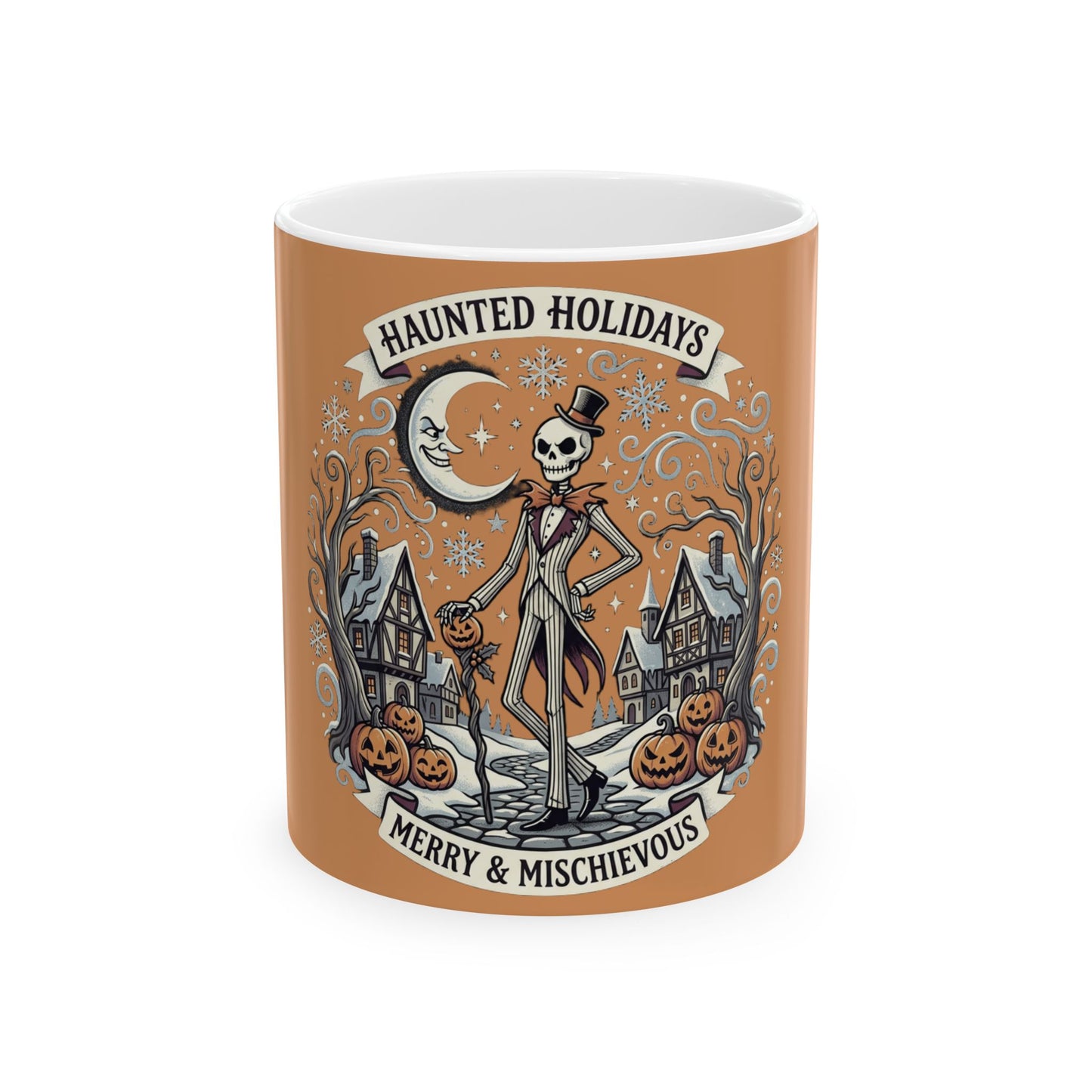 Haunted Holidays skeleton scene Mug | Halloween Christmas crossover