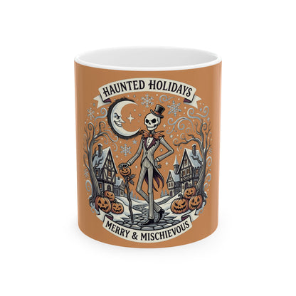 Haunted Holidays skeleton scene Mug | Halloween Christmas crossover