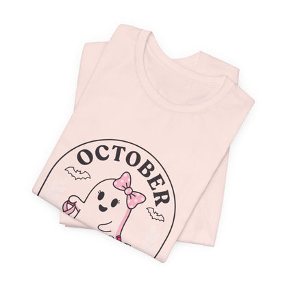 Pink Boo Crew Ghost Tee | Breast Cancer Awareness Ribbon, October Pink