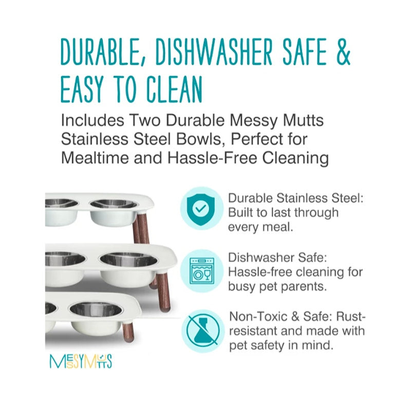 Messy Mutts Elevated Double Feeder with Stainless Bowls