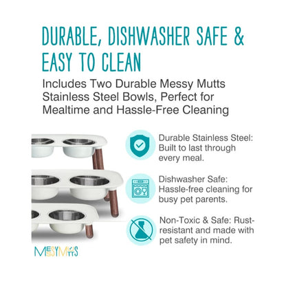 Messy Mutts Elevated Double Feeder with Stainless Bowls