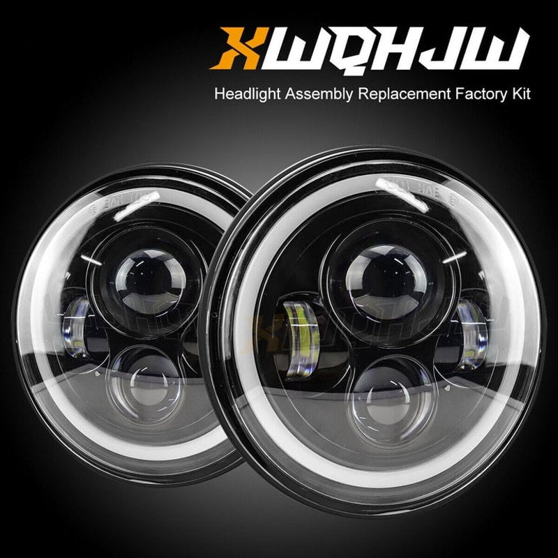 Set of Two 7" inch Universal LED Round Headlight Assembly w/ Halo for Jeeps and Other Vehicles