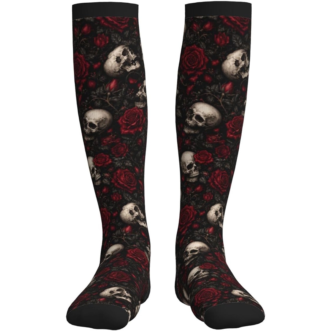 Skull Roses Compression Socks Women Men 15-20mmHg Athletic Running Cycling One Size