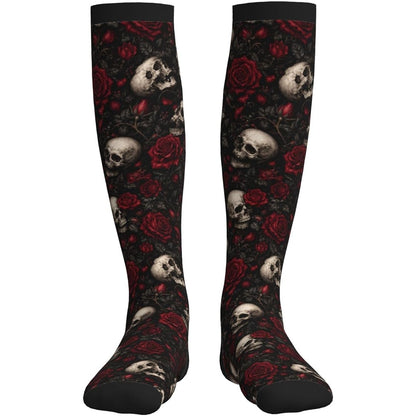 Skull Roses Compression Socks Women Men 15-20mmHg Athletic Running Cycling One Size