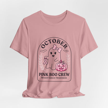Pink Boo Crew Ghost Tee | Breast Cancer Awareness Ribbon, October Pink