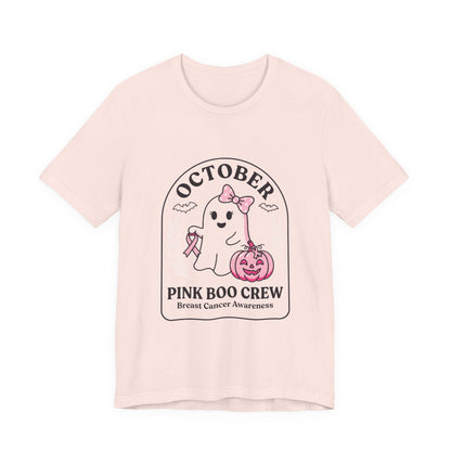 Pink Boo Crew Ghost Tee | Breast Cancer Awareness Ribbon, October Pink