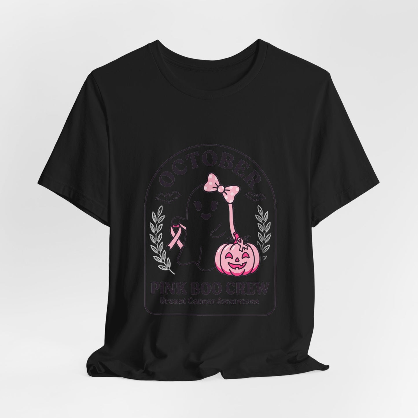 Pink Boo Crew Ghost Tee | Breast Cancer Awareness Ribbon, October Pink