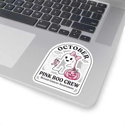 Pink Boo Crew October Ribbon Sticker | Breast Cancer Awareness Kiss-Cut