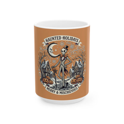 Haunted Holidays skeleton scene Mug | Halloween Christmas crossover
