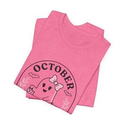Pink Boo Crew Ghost Tee | Breast Cancer Awareness Ribbon, October Pink