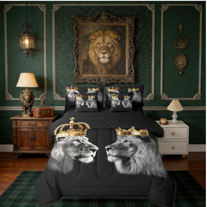 Castle Fairy Wild Lion Reversible Comforter Set 7 Piece King Size