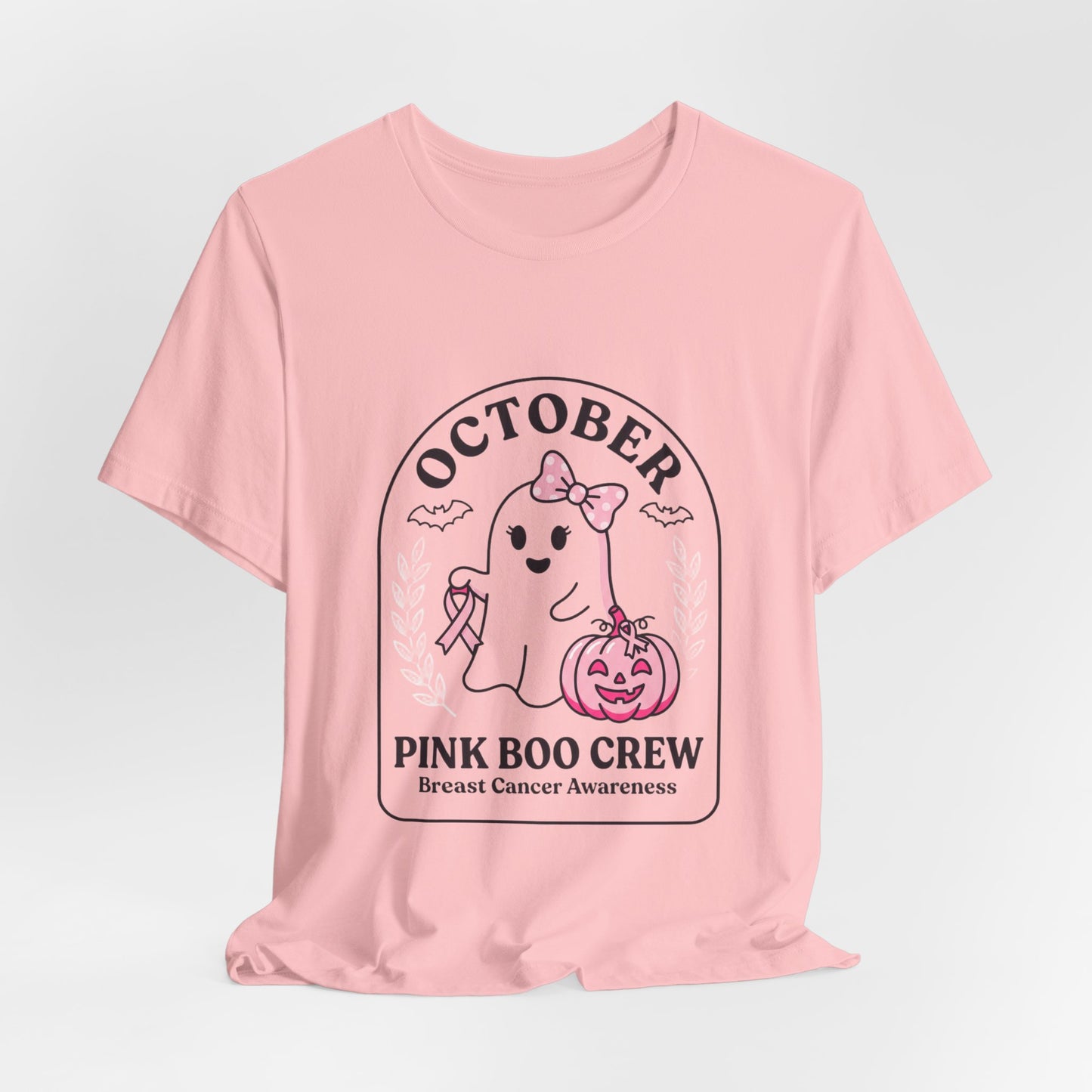 Pink Boo Crew Ghost Tee | Breast Cancer Awareness Ribbon, October Pink