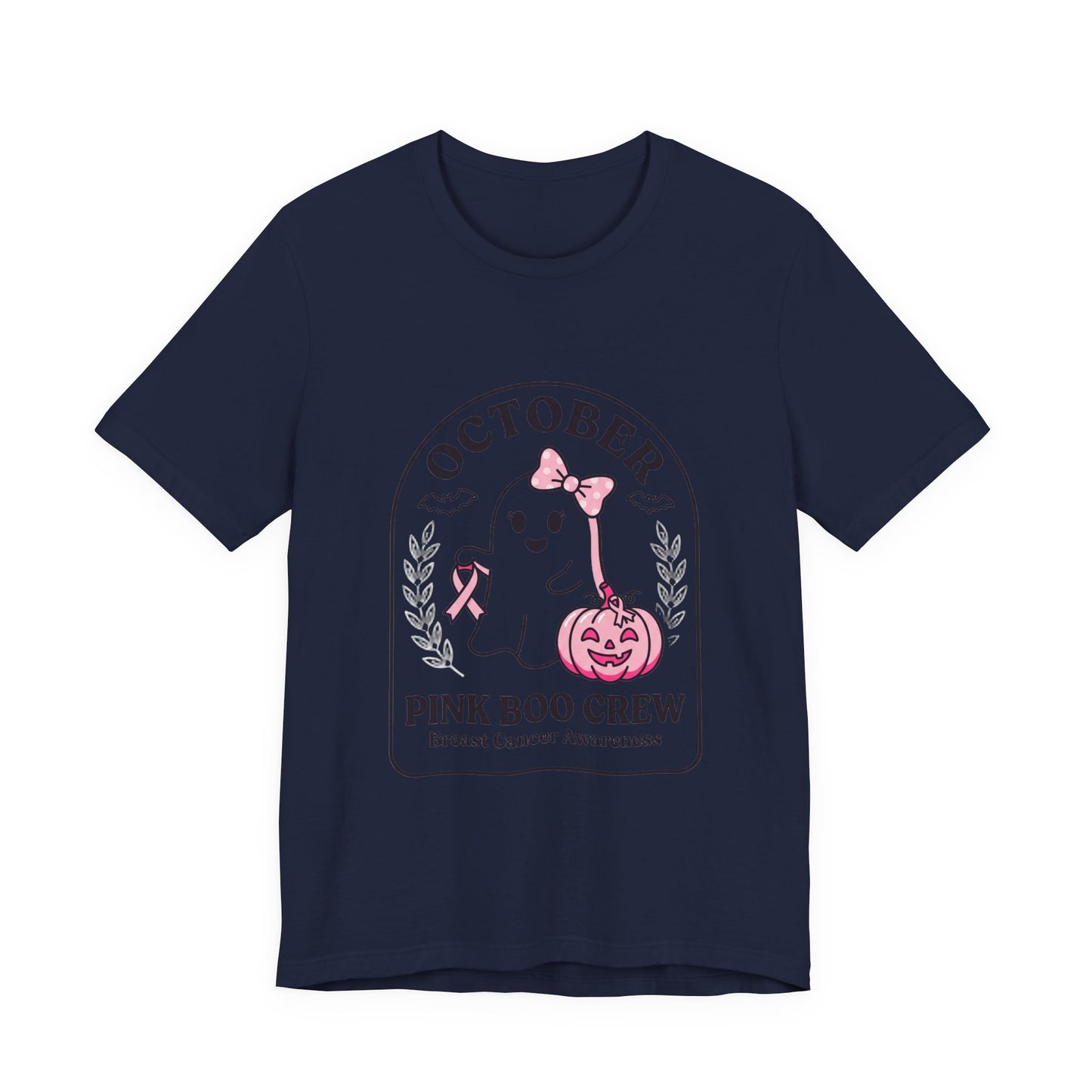 Pink Boo Crew Ghost Tee | Breast Cancer Awareness Ribbon, October Pink