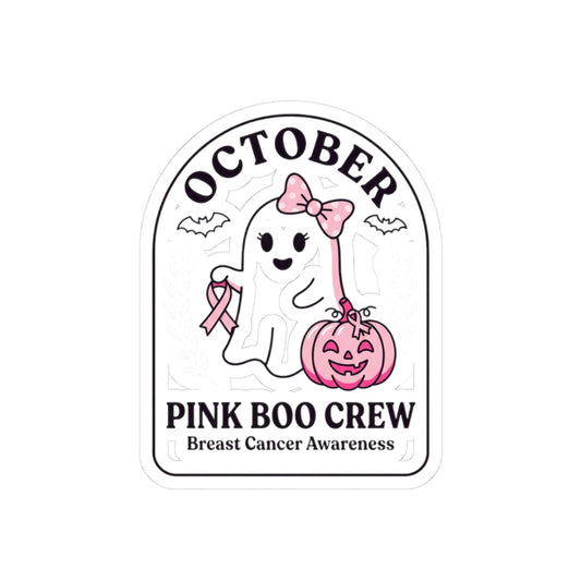 Pink Boo Crew October Ribbon Sticker | Breast Cancer Awareness Kiss-Cut