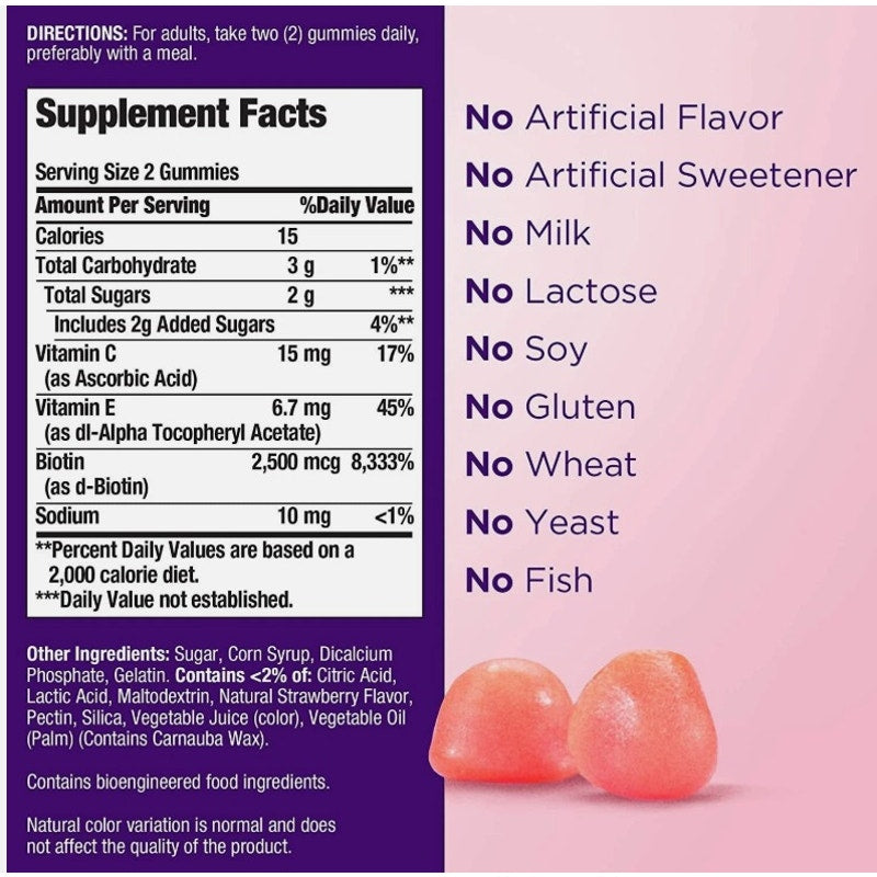 Nature's Bounty Optimal Solutions Hair Skin & Nails Gummies 2500 mcg Biotin
