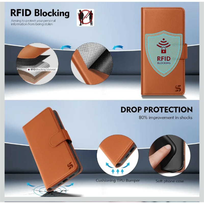 Shieldtop for iPhone 17 Wallet Case with Card Holder Brown