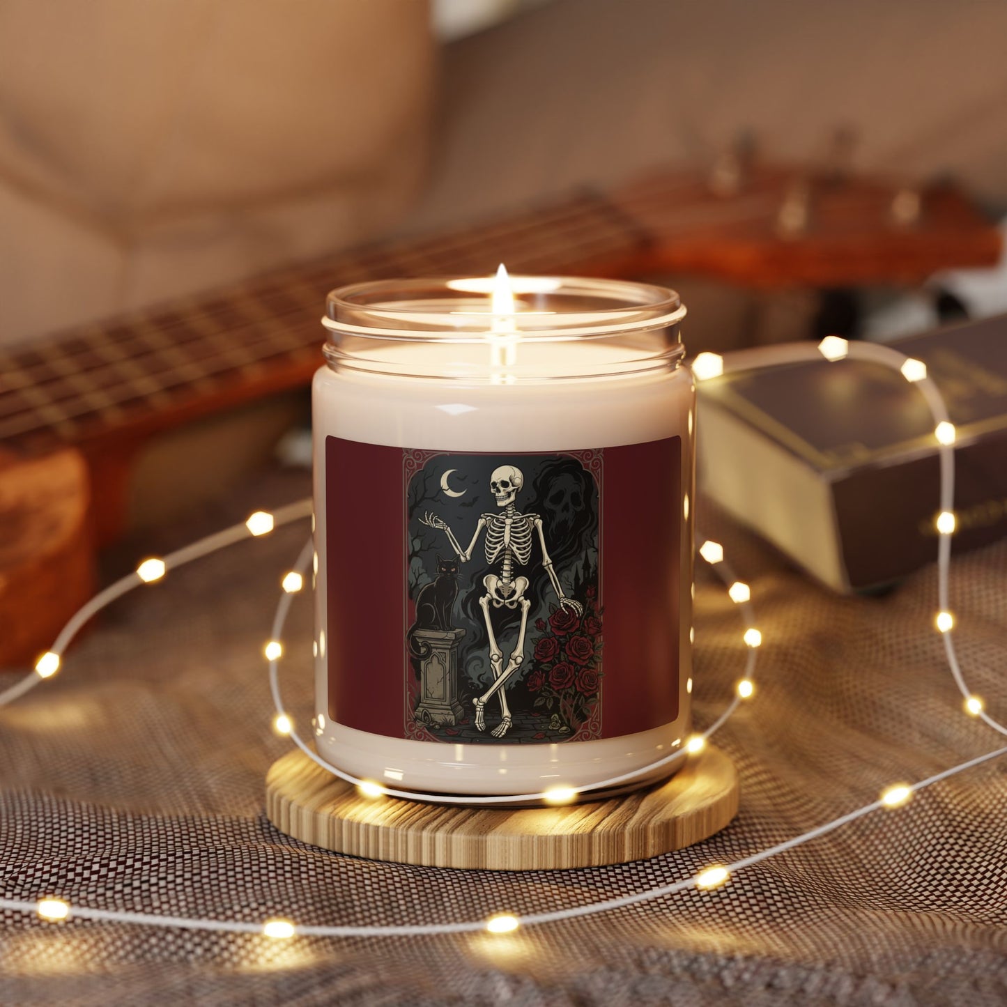 Skeleton & Roses Scented Soy Candle — 9oz Gothic Halloween Décor