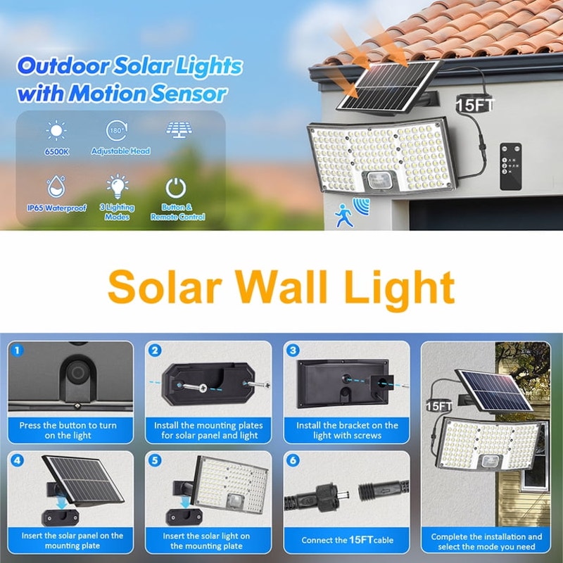 Solar Lights Outdoor 2 Pack 5500LM Motion Sensor Solar Flood Lights Security Lights