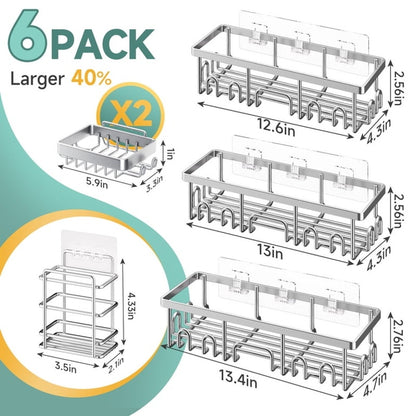 Shower Caddy 6 Count, Large Capacity Bathroom Organizers & Storage Satin Nickel