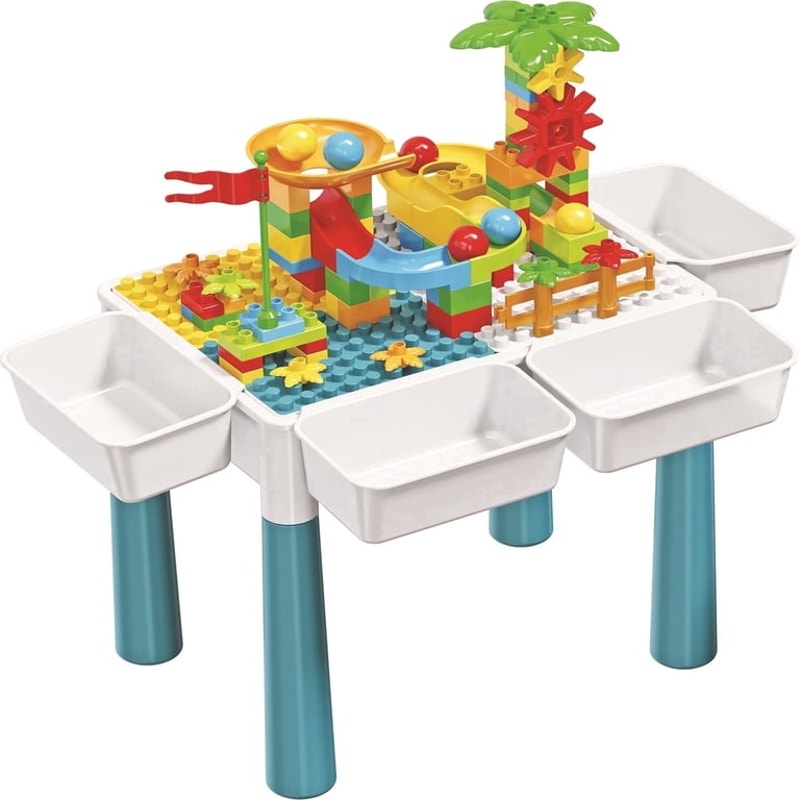 Small Building Block Table, Chair & 85 Piece Building Block Set w/ Storage