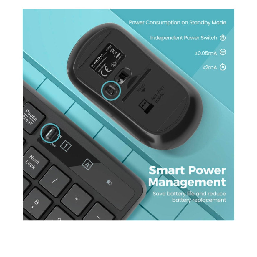 Wireless Keyboard and Mouse Combo, 2.4G Full-Sized Ergonomic Keyboard
