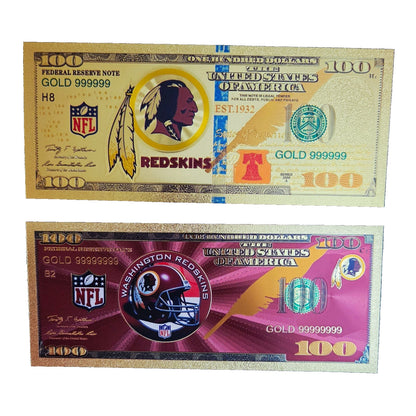 Washington Redskins Gold $100 Bill Custom Novelty Metal Fan Gift Collectible Set