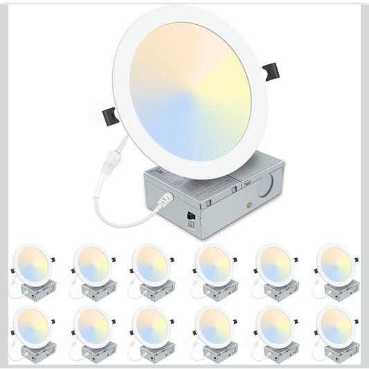 12 Pack 8" LED Recessed Lighting Light w/ Junction Box 3000K/4500K/6000K