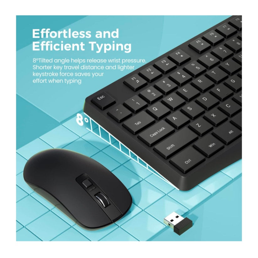 Wireless Keyboard and Mouse Combo, 2.4G Full-Sized Ergonomic Keyboard