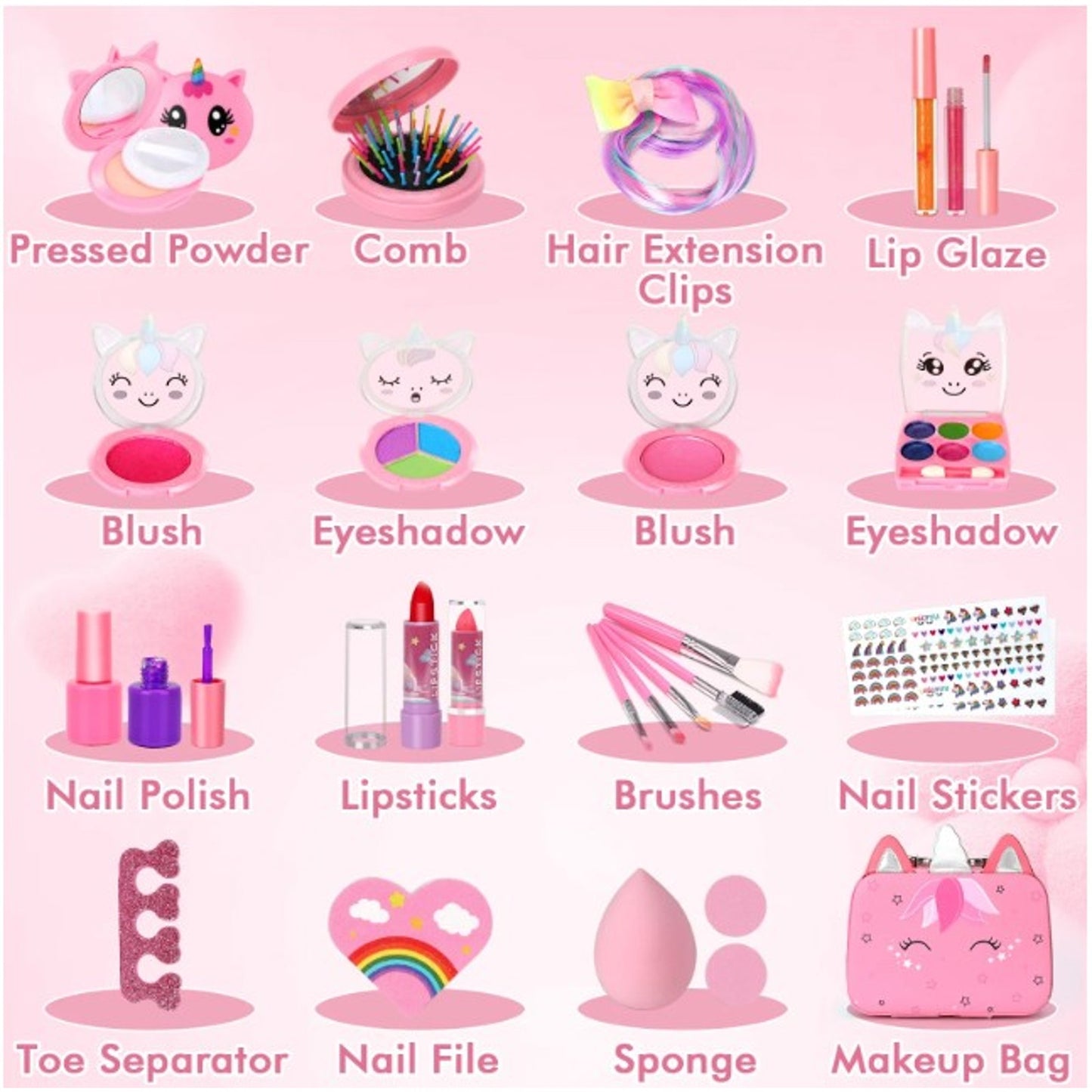 Real Washable Kids Makeup Unicorn Suitcase Set Toy Age 3-12 Little Girls