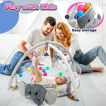 5-in-1 Elephant Baby Gym Play Mat with 30 Balls