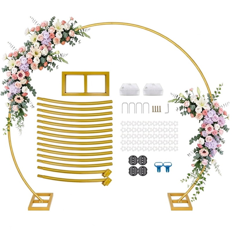 Gold Metal Round Backdrop Stand 6.8′H x 7.8′W Arch Wedding Decor or Home Plant