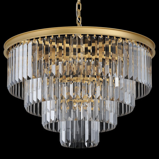 Gold Crystal Chandelier 4-Tier Round Pendant Ceiling Fixture Height Adjustable