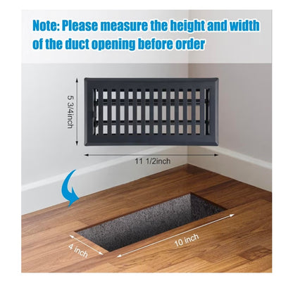 Floor Register 4" x 10", Black Steel Vent Cover