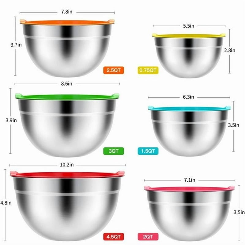 12 Piece Stainless Steel Mixing Bowl Set with Lids