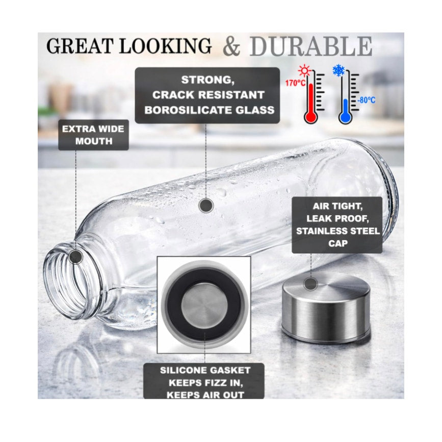 18 Oz Clear Borosilicate Glass Water Bottles With Caps