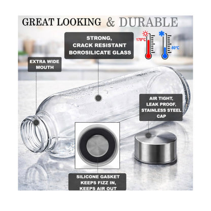 18 Oz Clear Borosilicate Glass Water Bottles With Caps