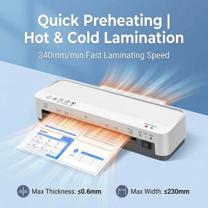 Laminator Machine, A4 Laminators Hot & Cold w/ 15 Laminating Sheets and Trimmer