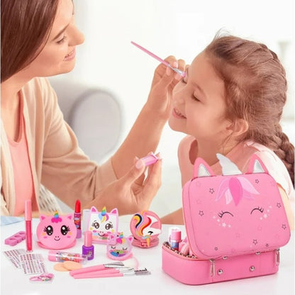 Real Washable Kids Makeup Unicorn Suitcase Set Toy Age 3-12 Little Girls