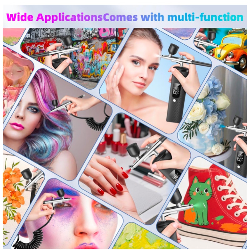 Airbrush Kit 48PSI Compressor Non-Clogging 6000mAh rechargeable Makeup, Cake Decorating, Make-Up