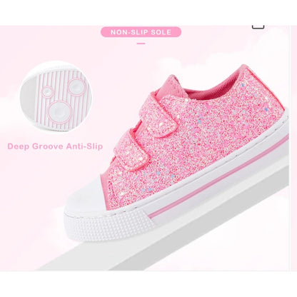 Toddler Little Kids' Pink Glitter Non-Slip Shoes w/ Velcro Closure Size 7