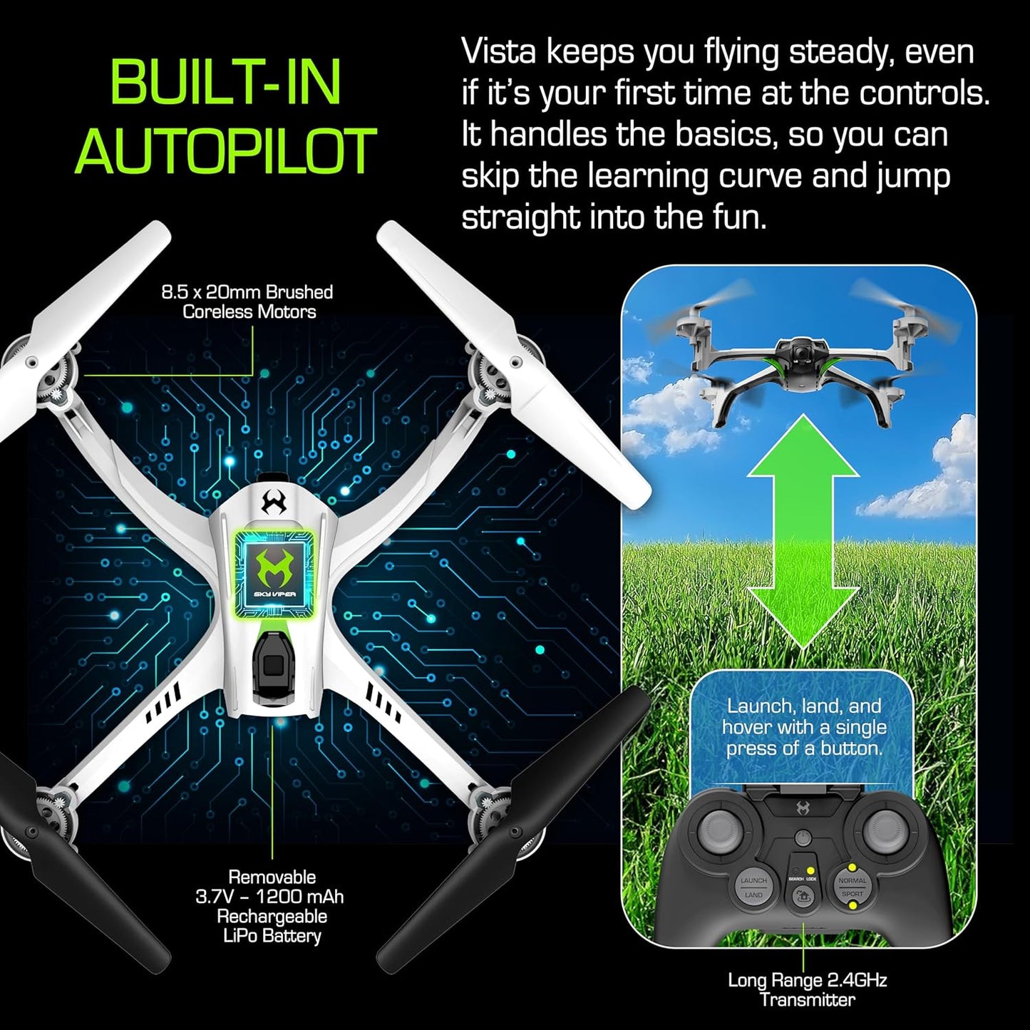 Sky Viper Vista HD Video RC Drone Stream & Record Optical Flow