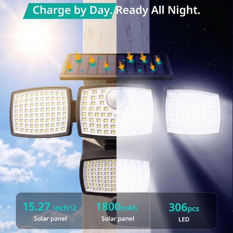 Solar Outdoor Lights 4500LM 306LED Motion Sensor Security Light