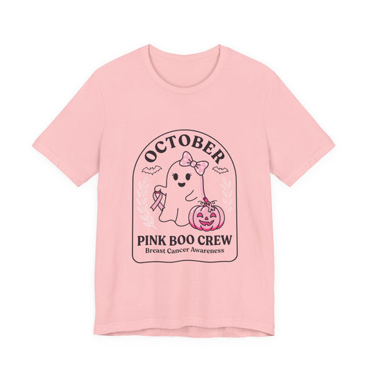 Pink Boo Crew Ghost Tee | Breast Cancer Awareness Ribbon, October Pink