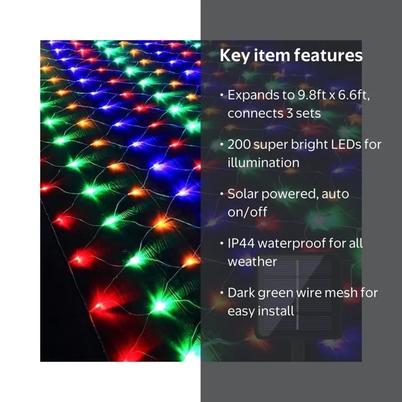 Solar Net Mesh Light 9.8ft x 6.6ft 192 LED, Waterproof Outdoor Net Light with 8 Modes