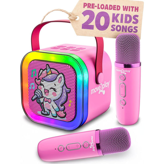 Mini Karaoke Machine for Kids Built-in 20+ Songs Bluetooth Speaker w/ 2 Microphones Voice Effects
