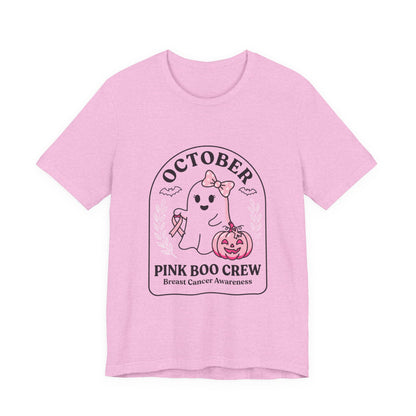 Pink Boo Crew Ghost Tee | Breast Cancer Awareness Ribbon, October Pink