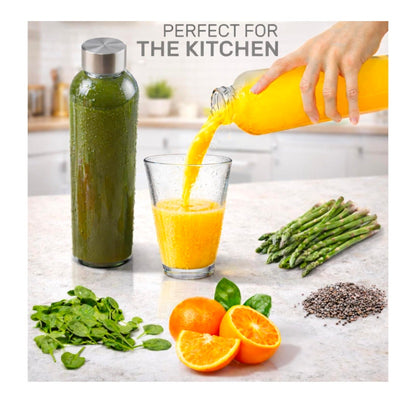 18 Oz Clear Borosilicate Glass Water Bottles With Caps