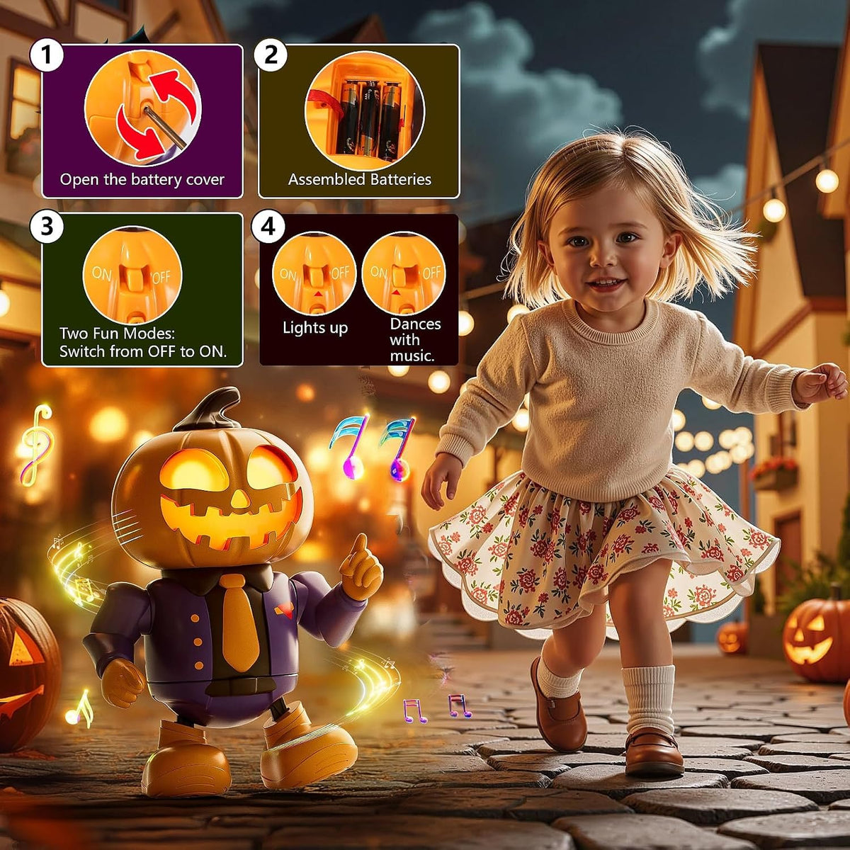 Halloween Pumpkin Dancing Robot Plays Spooky Music and Lights Up Eyes